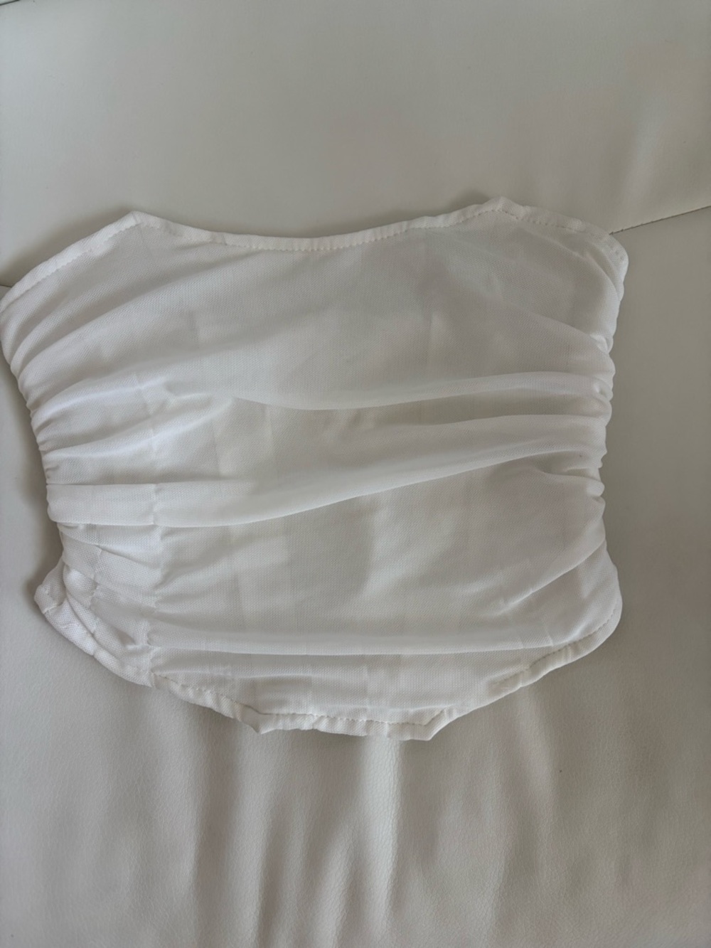 White Strapless Ruched Tube Top